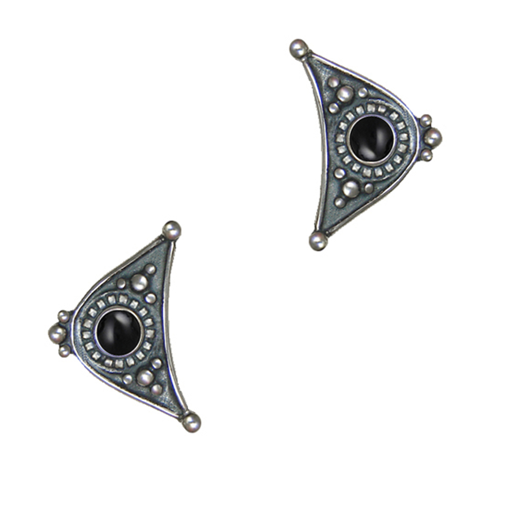 Sterling Silver Designer Post Stud Earrings With Black Onyx Sterling Silver Designer Post Stud Earrings With Black Onyx